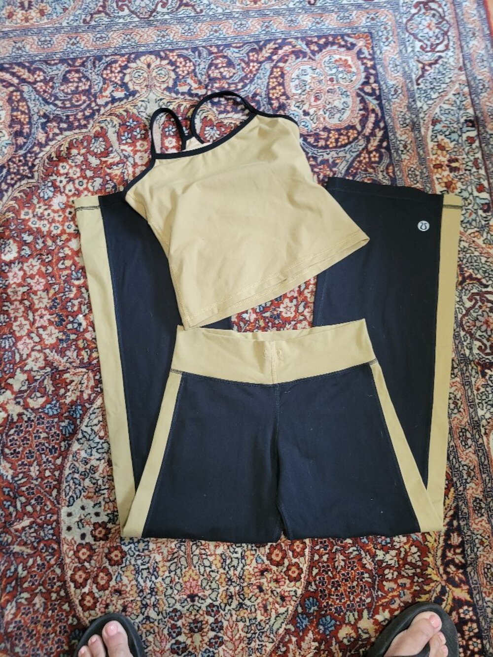 Super Vintage Lululemon Two Piece Top and Wide Flared Yoga Pants